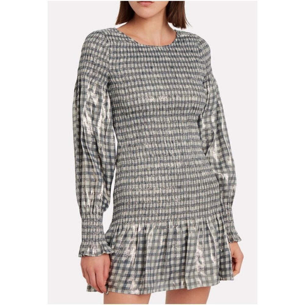 LoveShackFancy Gray Smocked Mini Dress